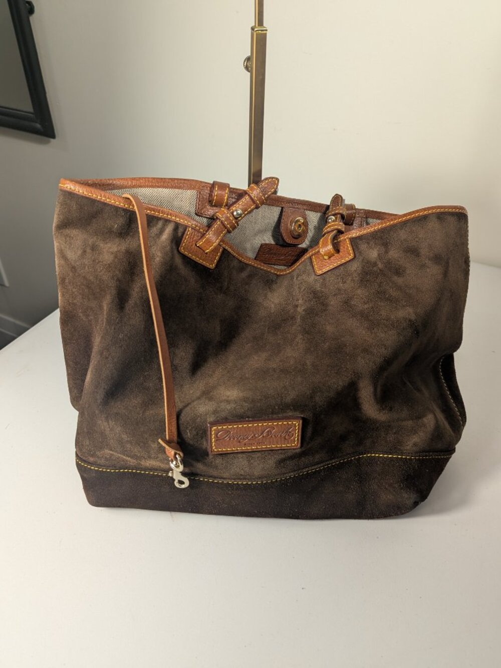 Dooney & Bourke Brown Suede Tote Bag - Picture 4 of 14
